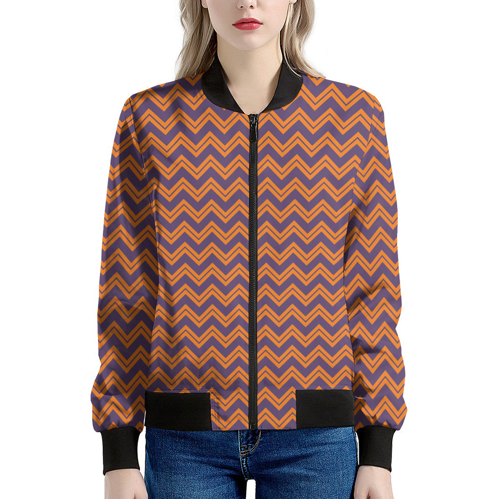 Halloween Zigzag Pattern Print Women's Bomber Jacket
