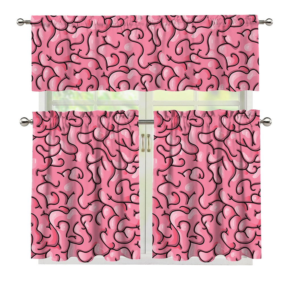 Halloween Zombie Brain Print 3 Piece Kitchen Curtains