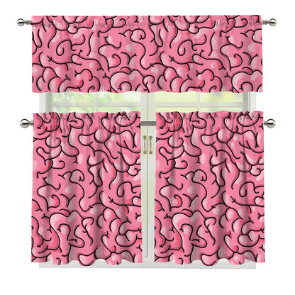 Halloween Zombie Brain Print 3 Piece Kitchen Curtains