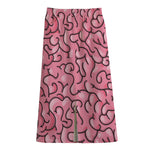 Halloween Zombie Brain Print Cotton Front Slit Maxi Skirt