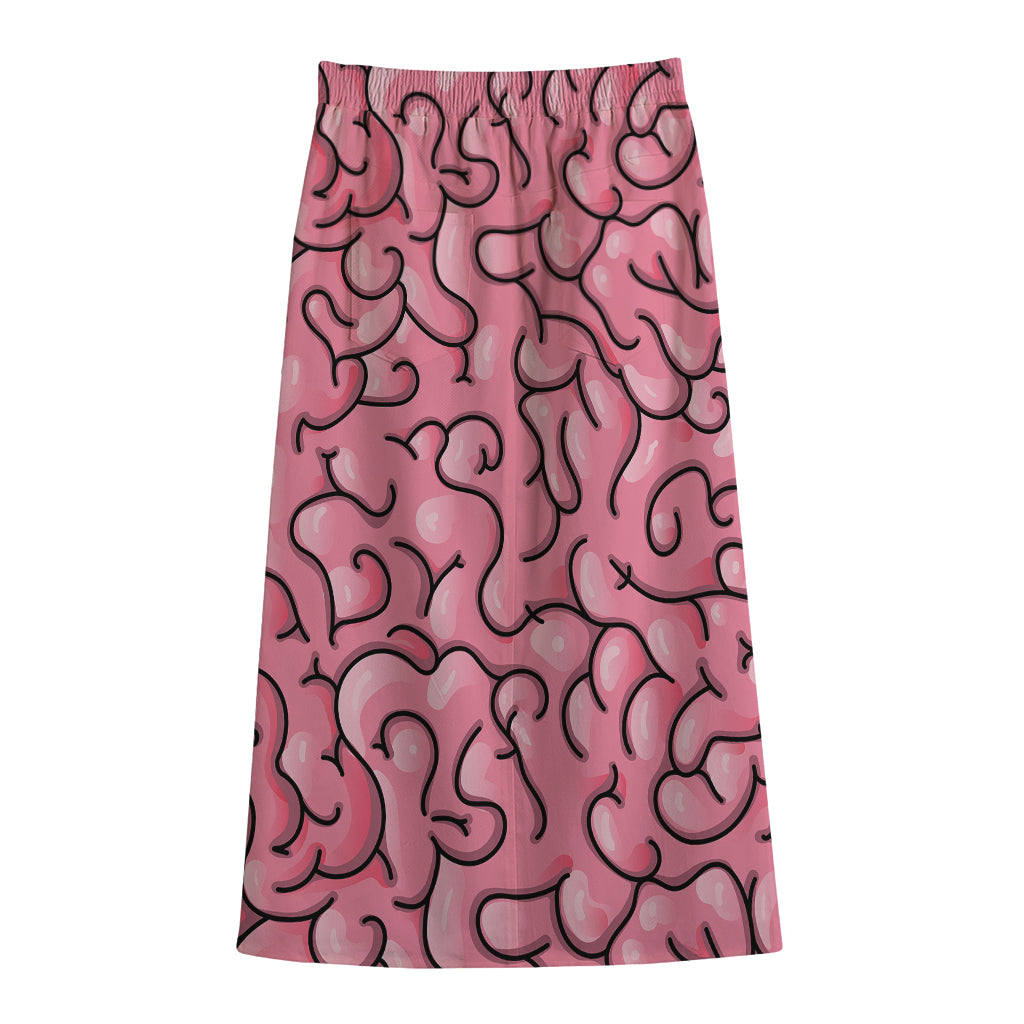 Halloween Zombie Brain Print Cotton Front Slit Maxi Skirt