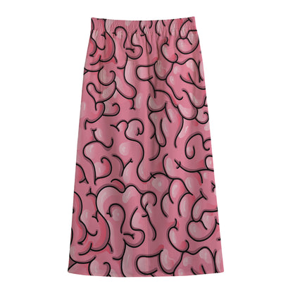Halloween Zombie Brain Print Cotton Front Slit Maxi Skirt