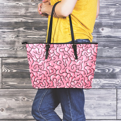 Halloween Zombie Brain Print Leather Tote Bag