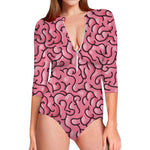Halloween Zombie Brain Print Long Sleeve Swimsuit