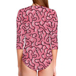 Halloween Zombie Brain Print Long Sleeve Swimsuit