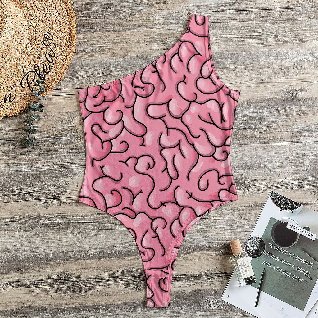 Halloween Zombie Brain Print One Shoulder Bodysuit