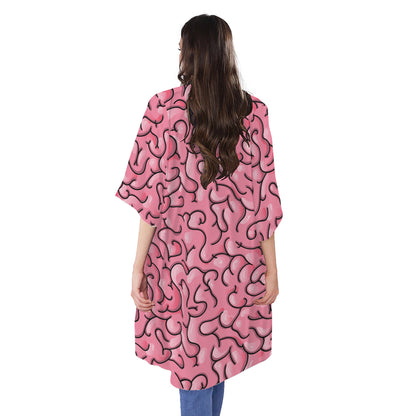 Halloween Zombie Brain Print Open Front Beach Cover Up