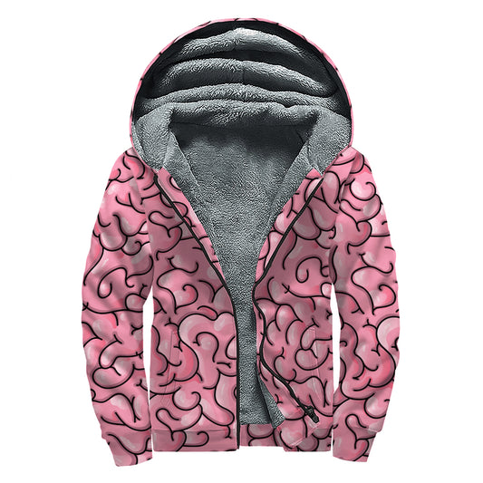 Halloween Zombie Brain Print Sherpa Lined Zip Up Hoodie