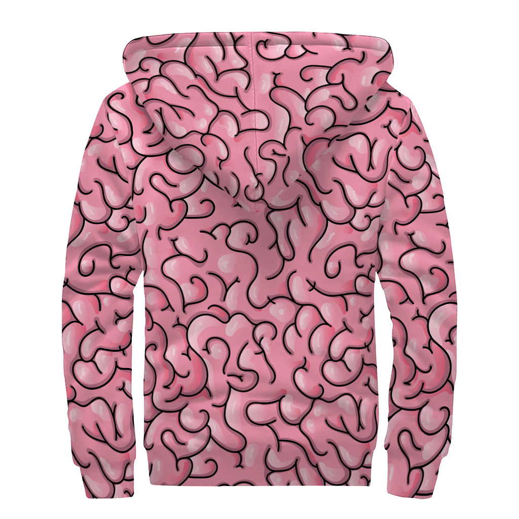 Halloween Zombie Brain Print Sherpa Lined Zip Up Hoodie