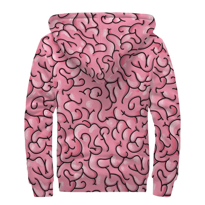 Halloween Zombie Brain Print Sherpa Lined Zip Up Hoodie