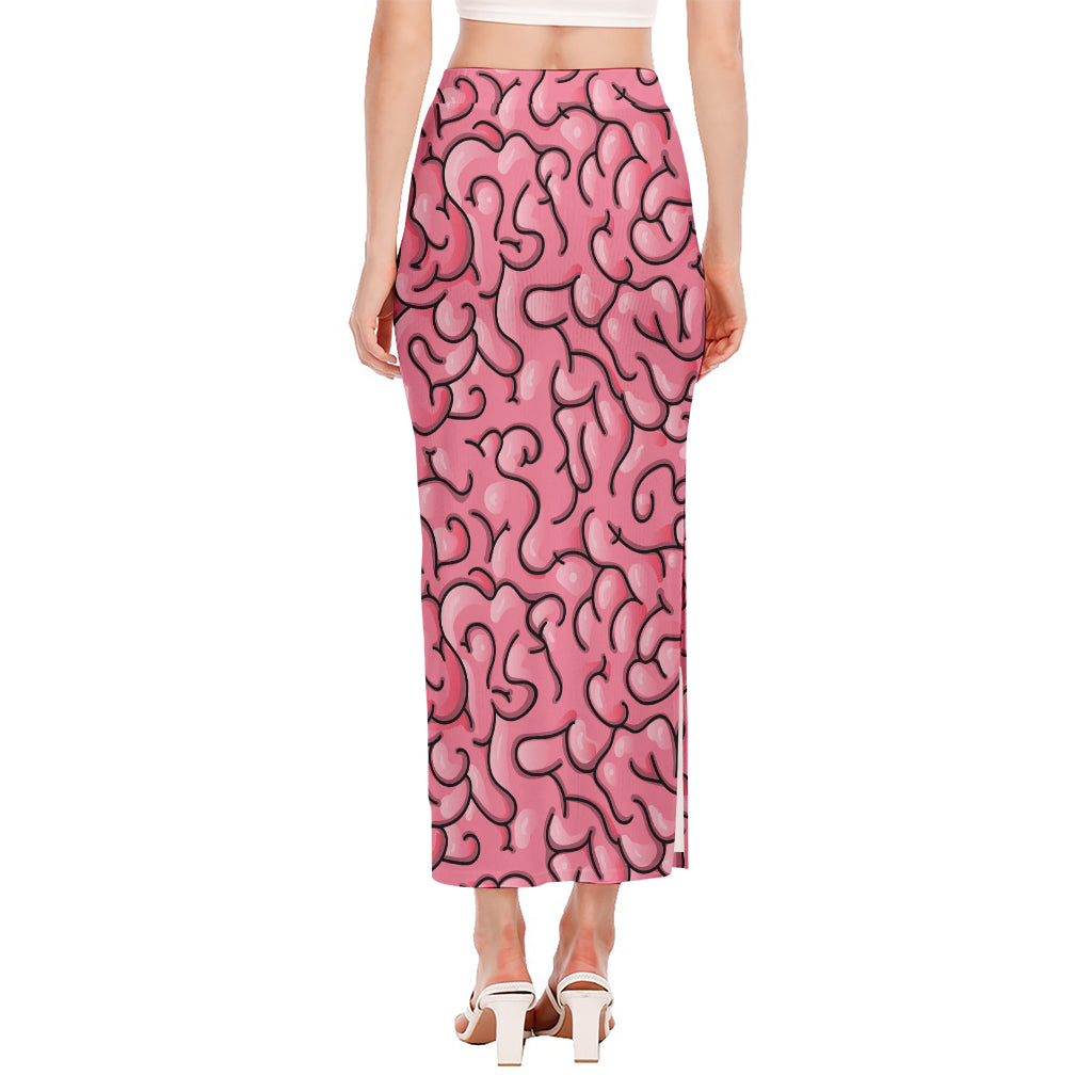 Halloween Zombie Brain Print Side Slit Maxi Skirt
