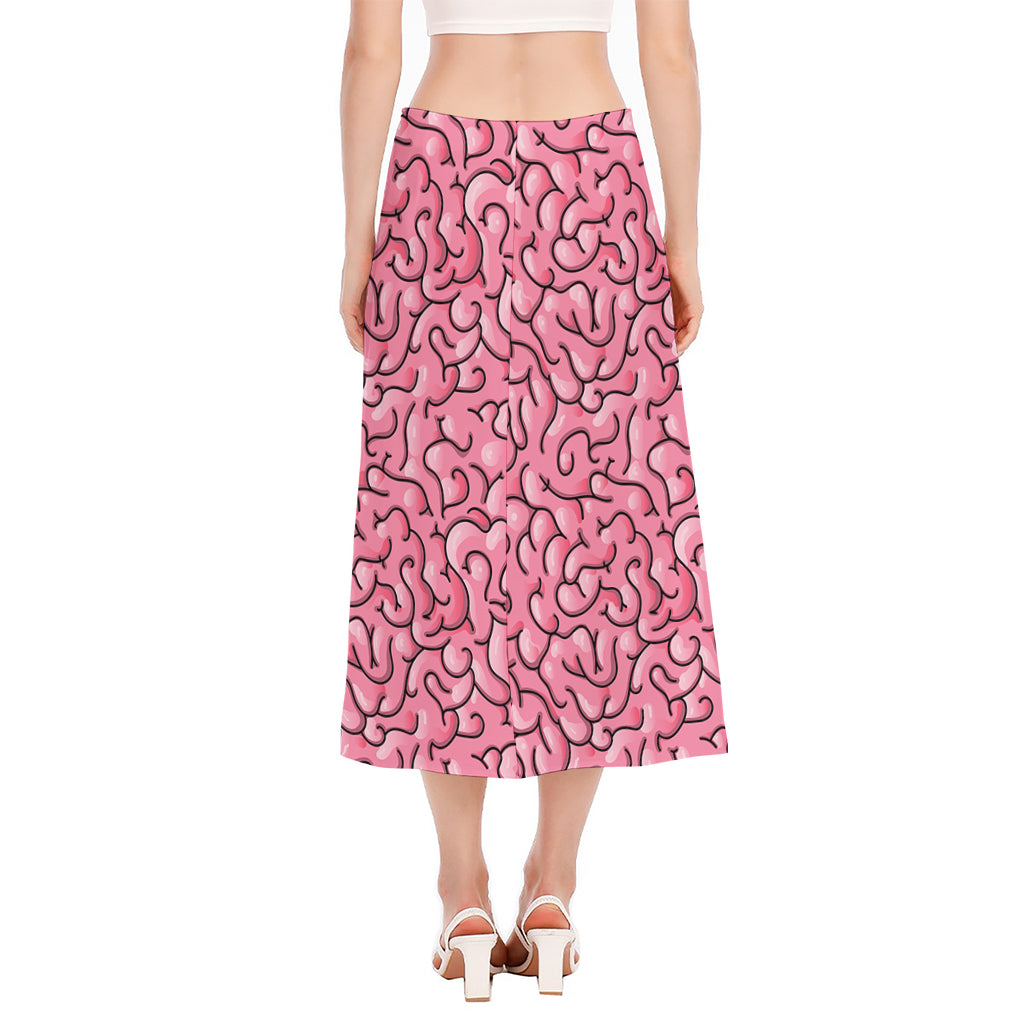 Halloween Zombie Brain Print Side Slit Midi Skirt