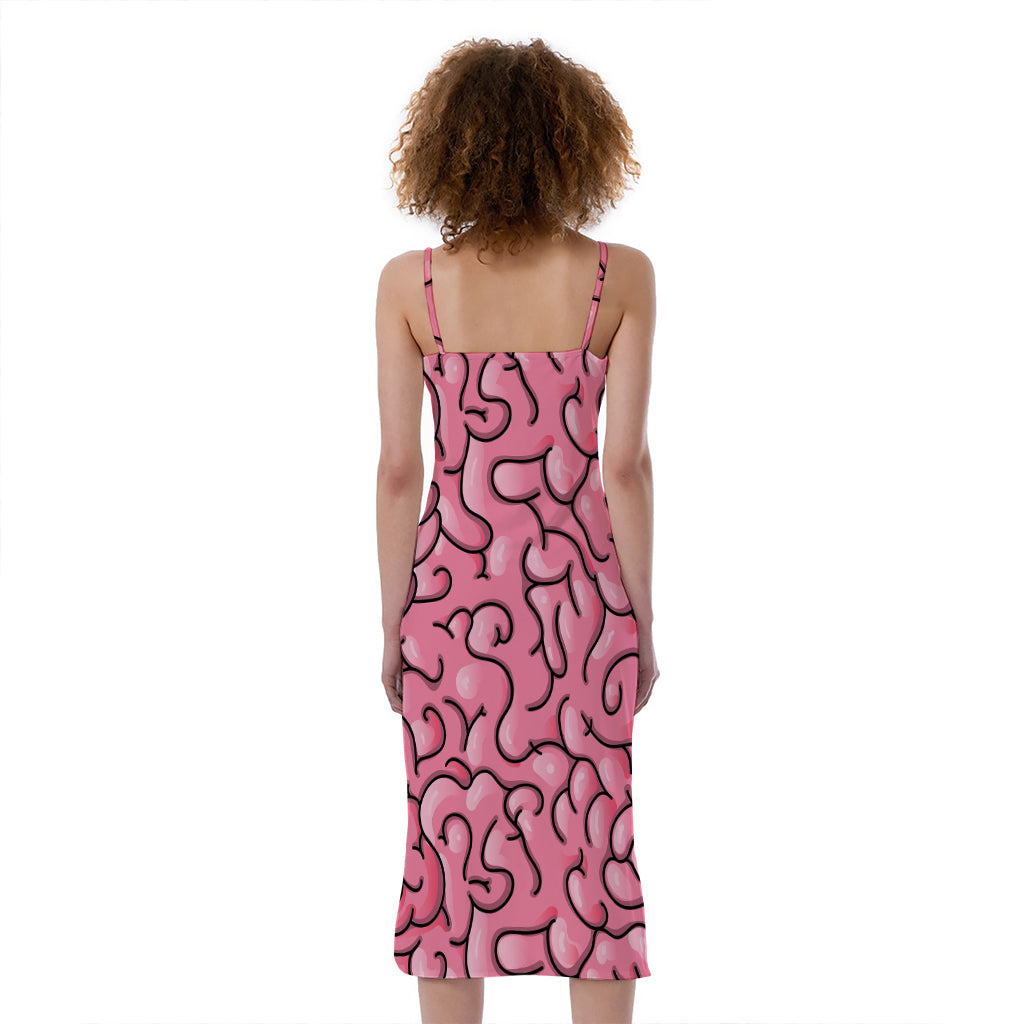 Halloween Zombie Brain Print Slim Fit Midi Cami Dress