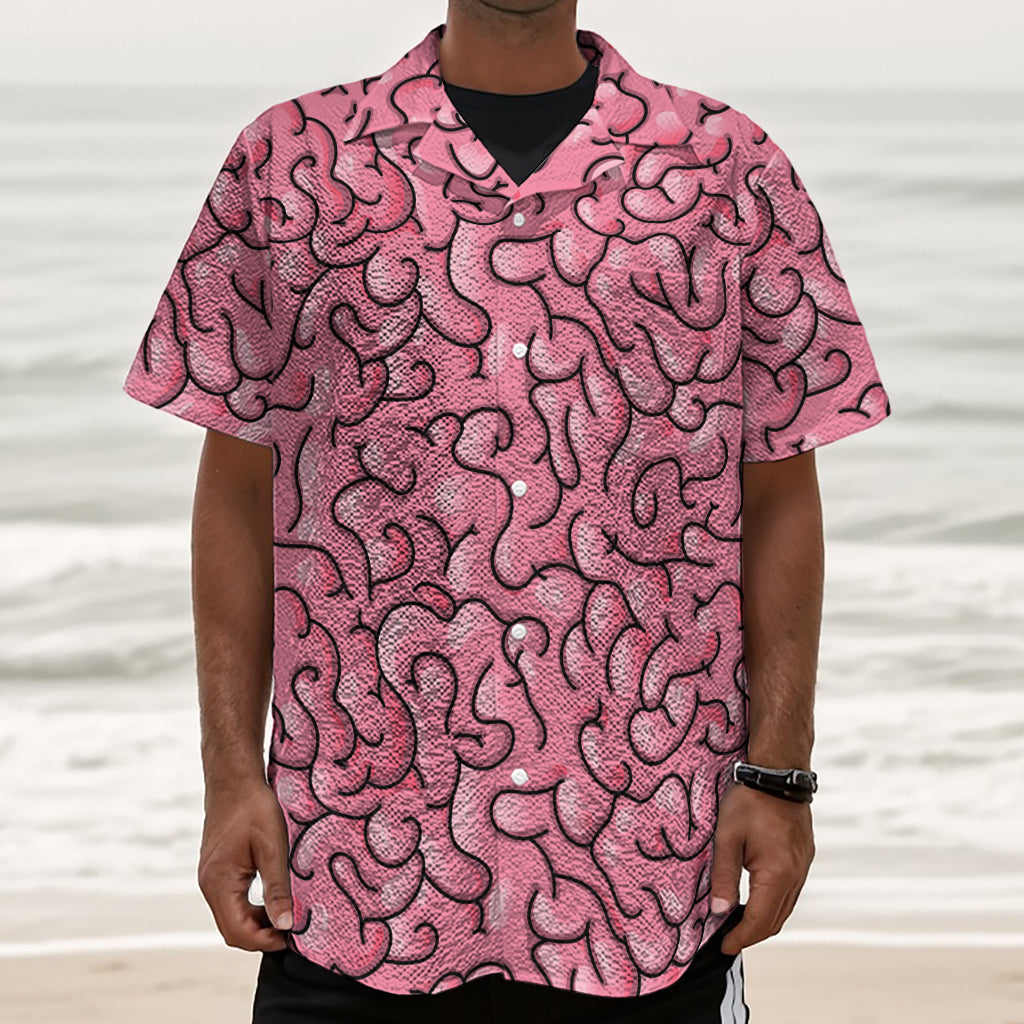 Halloween Zombie Brain Print Textured Short Sleeve Shirt