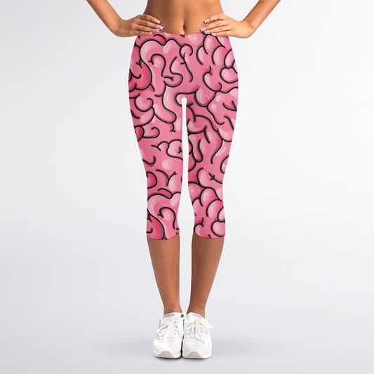 Halloween Zombie Brain Print Women's Capri Leggings