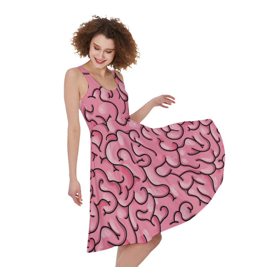 Halloween Zombie Brain Print Women's Sleeveless Dress