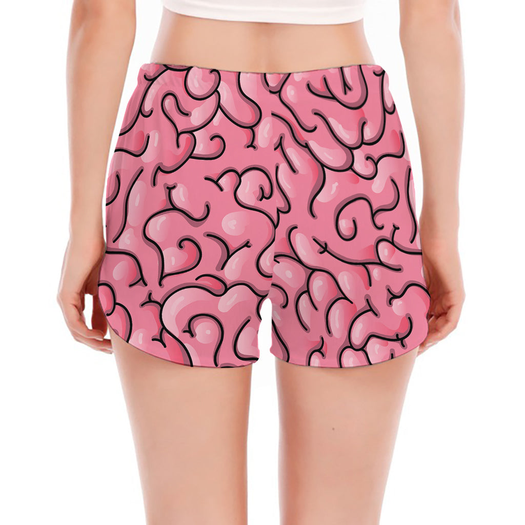 Halloween Zombie Brain Print Women's Split Running Shorts