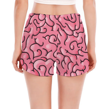 Halloween Zombie Brain Print Women's Split Running Shorts