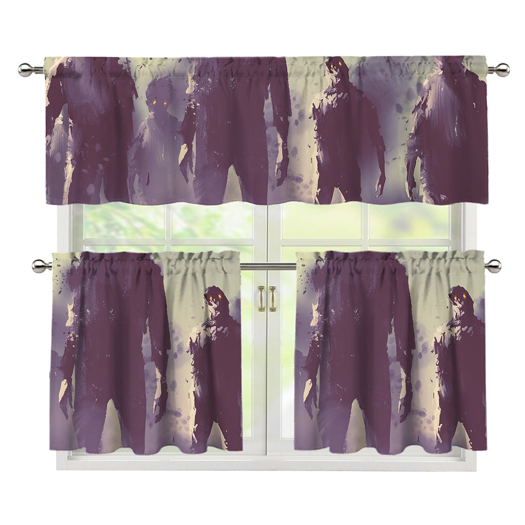 Halloween Zombie Crowd Print 3 Piece Kitchen Curtains