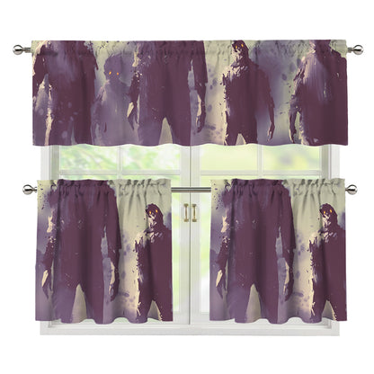 Halloween Zombie Crowd Print 3 Piece Kitchen Curtains
