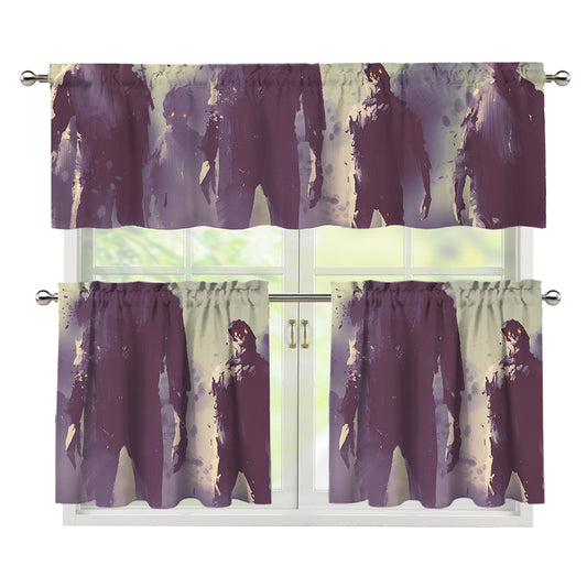 Halloween Zombie Crowd Print 3 Piece Kitchen Curtains