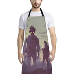 Halloween Zombie Crowd Print Bib Apron With Pocket