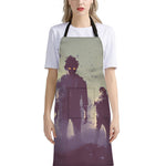 Halloween Zombie Crowd Print Bib Apron With Pocket