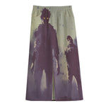 Halloween Zombie Crowd Print Cotton Front Slit Maxi Skirt