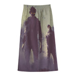 Halloween Zombie Crowd Print Cotton Front Slit Maxi Skirt