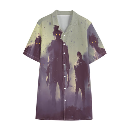 Halloween Zombie Crowd Print Cotton Hawaiian Shirt