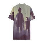 Halloween Zombie Crowd Print Cotton Hawaiian Shirt