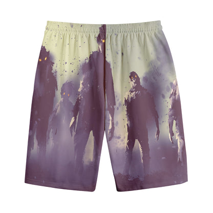 Halloween Zombie Crowd Print Cotton Shorts