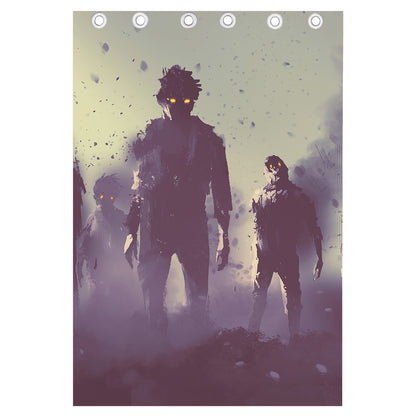 Halloween Zombie Crowd Print Curtain