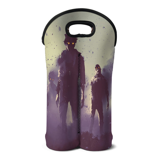 Halloween Zombie Crowd Print Double Neoprene Wine Tote