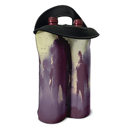 Halloween Zombie Crowd Print Double Neoprene Wine Tote