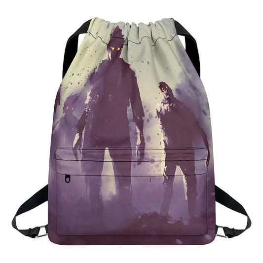 Halloween Zombie Crowd Print Drawstring Backpack