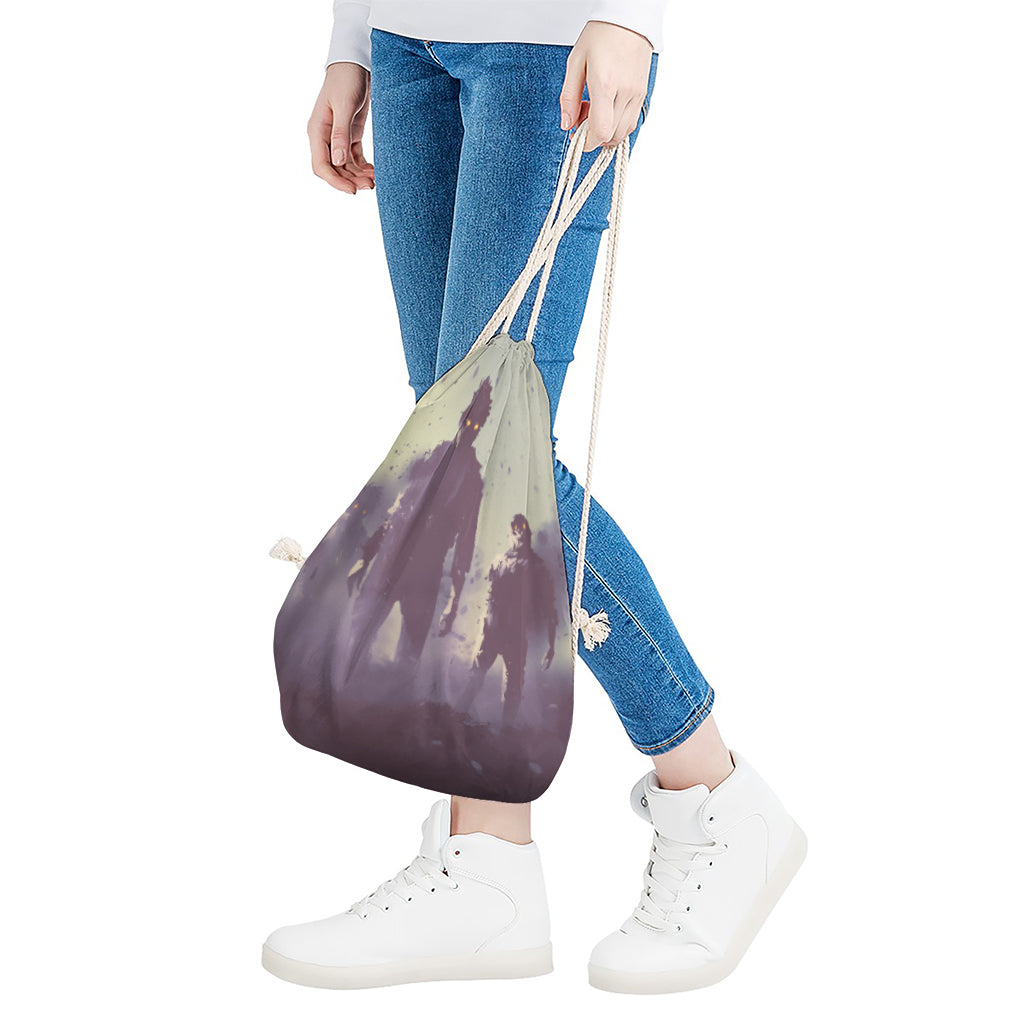 Halloween Zombie Crowd Print Drawstring Bag