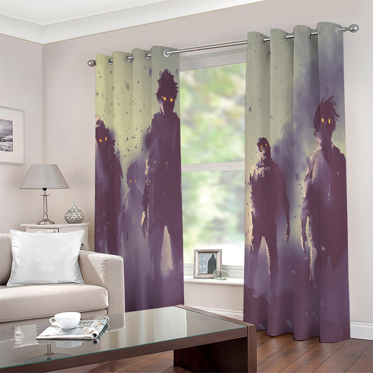 Halloween Zombie Crowd Print Extra Wide Grommet Curtains
