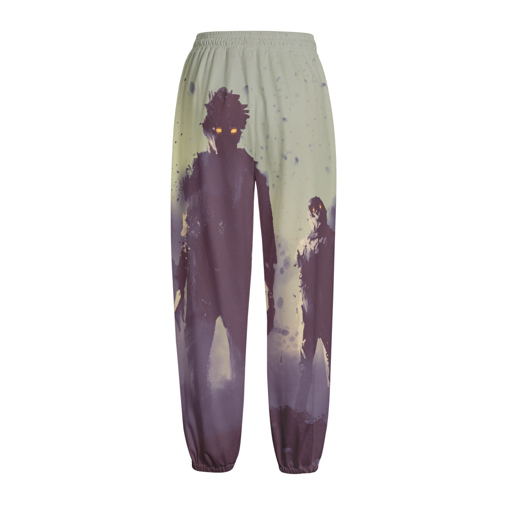 Halloween Zombie Crowd Print Fleece Lined Knit Pants