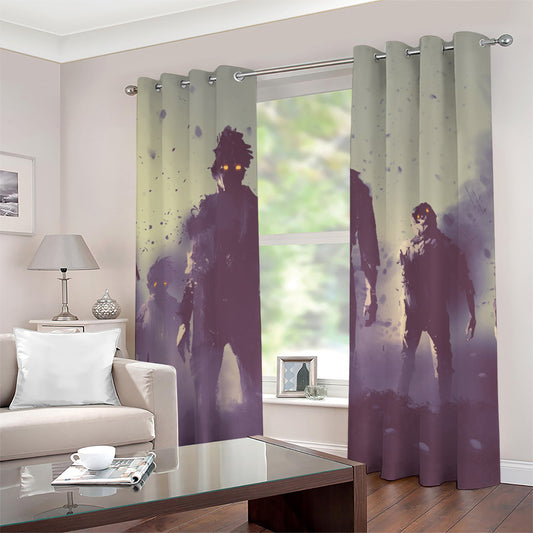 Halloween Zombie Crowd Print Grommet Curtains