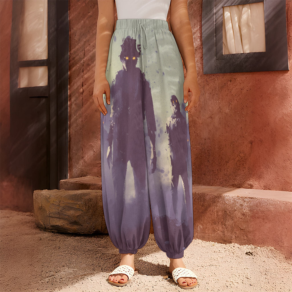 Halloween Zombie Crowd Print Harem Pants