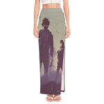 Halloween Zombie Crowd Print High Slit Maxi Skirt