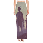 Halloween Zombie Crowd Print High Slit Maxi Skirt