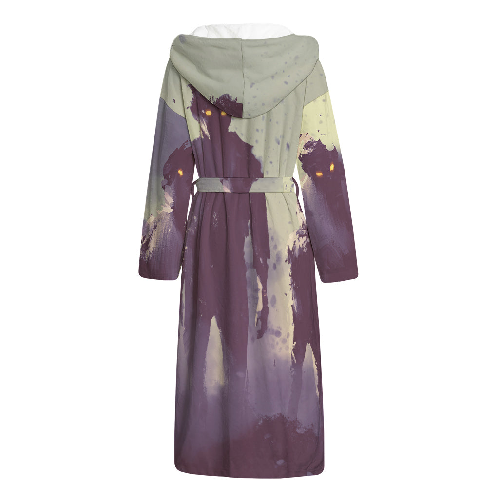 Halloween Zombie Crowd Print Hooded Bathrobe