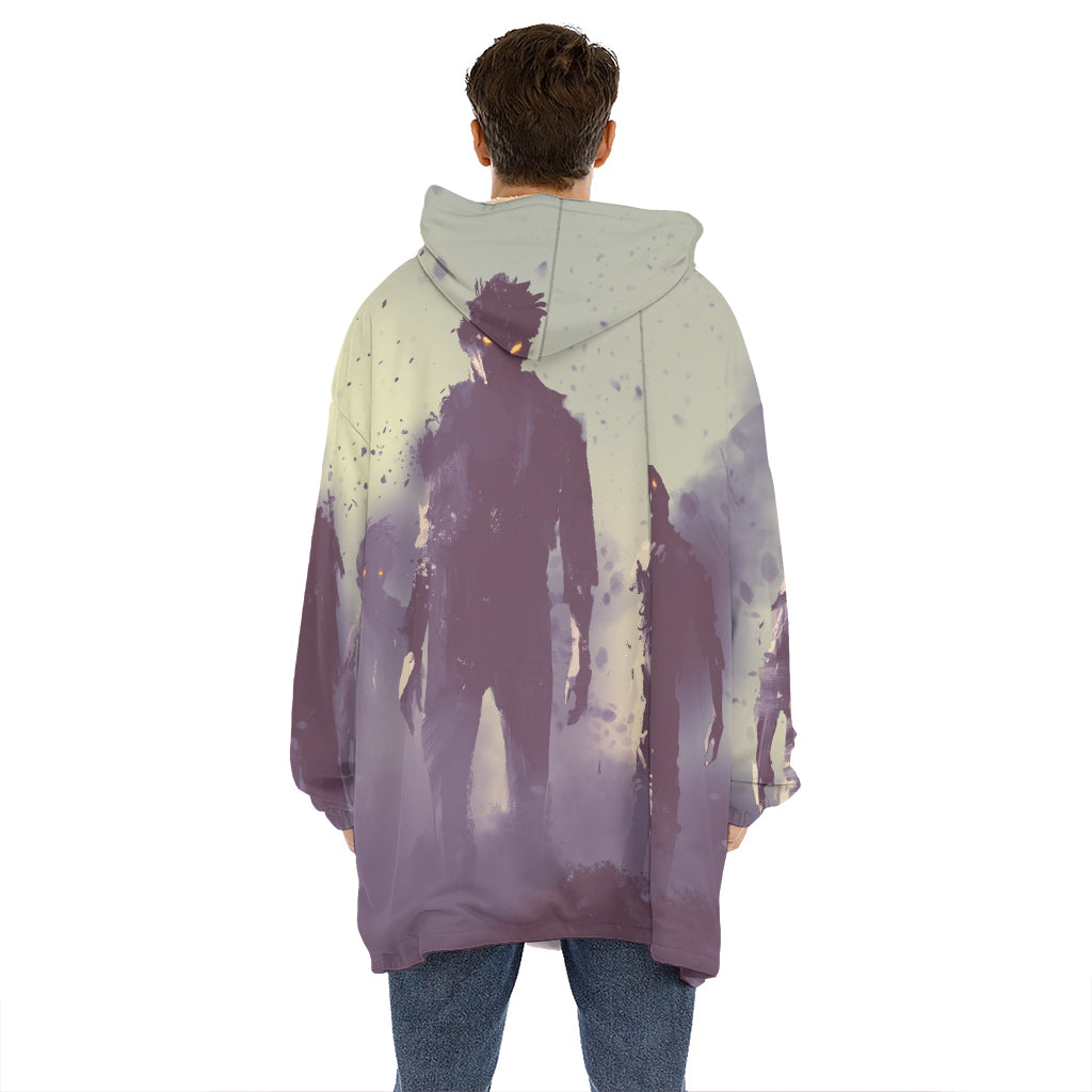 Halloween Zombie Crowd Print Hoodie Blanket