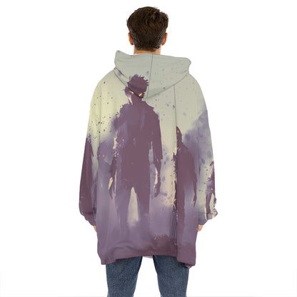Halloween Zombie Crowd Print Hoodie Blanket