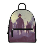 Halloween Zombie Crowd Print Leather Backpack