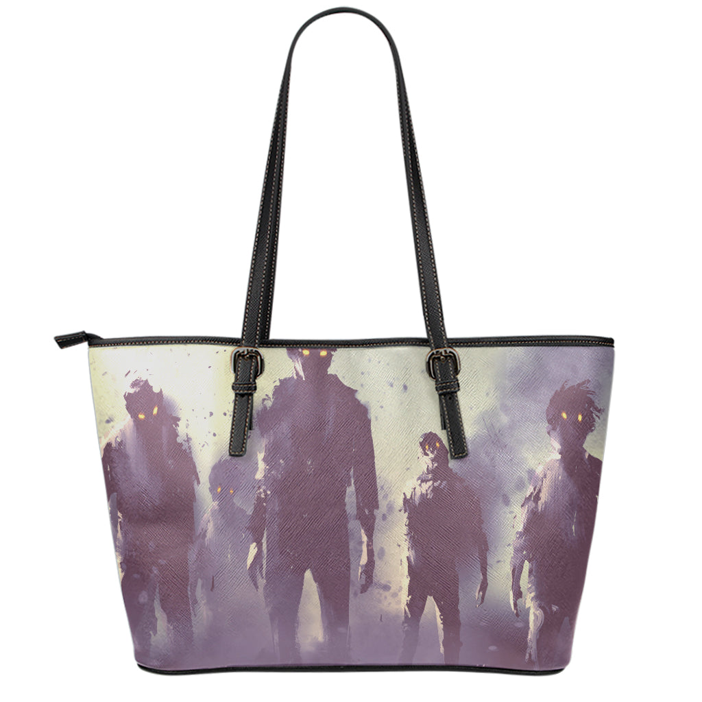 Halloween Zombie Crowd Print Leather Tote Bag