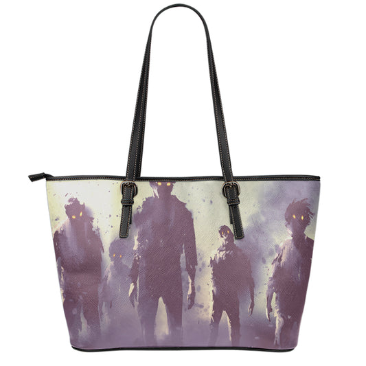Halloween Zombie Crowd Print Leather Tote Bag