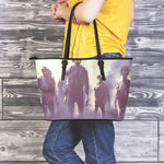 Halloween Zombie Crowd Print Leather Tote Bag